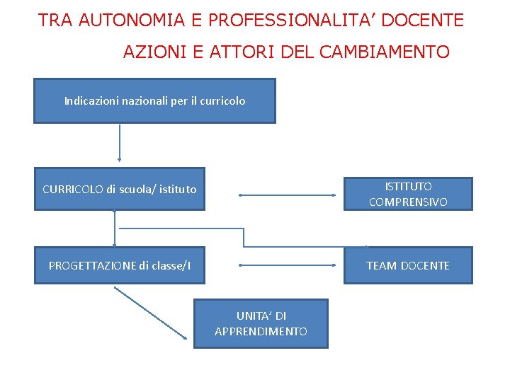 TRA AUTONOMIA E PROFESSIONALITA’ DOCENTE AZIONI E ATTORI DEL CAMBIAMENTO Indicazioni nazionali per il