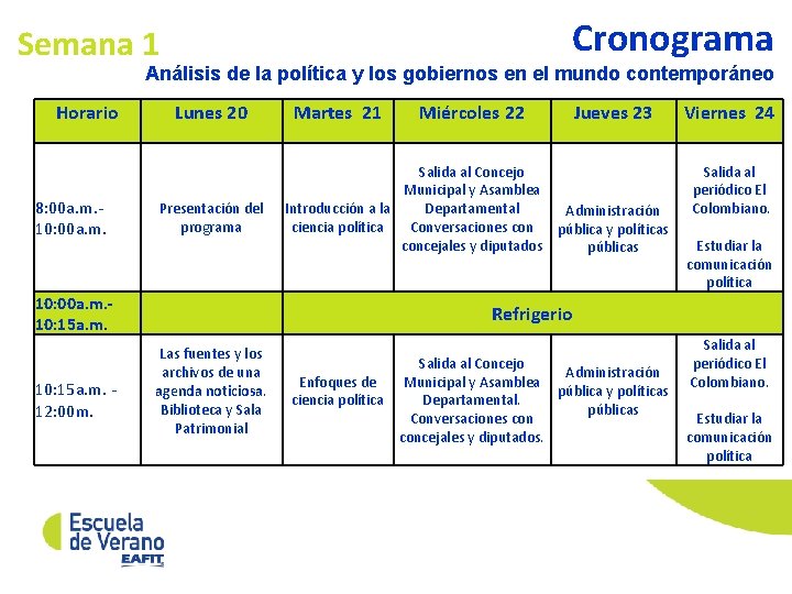 Cronograma Semana 1 Análisis de la política y los gobiernos en el mundo contemporáneo