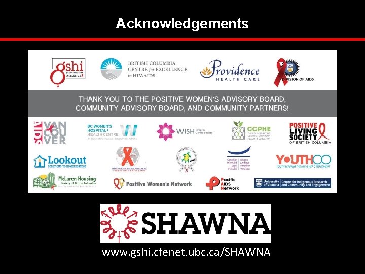 Acknowledgements www. gshi. cfenet. ubc. ca/SHAWNA 
