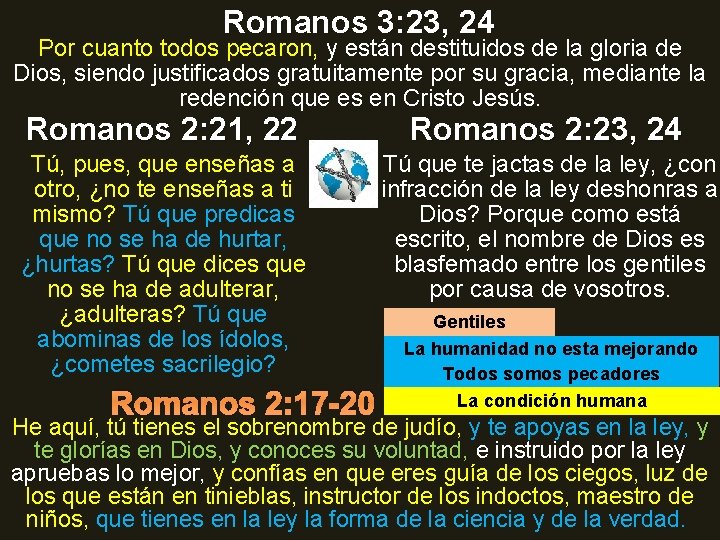 Romanos 3: 23, 24 Por cuanto todos pecaron, y están destituidos de la gloria
