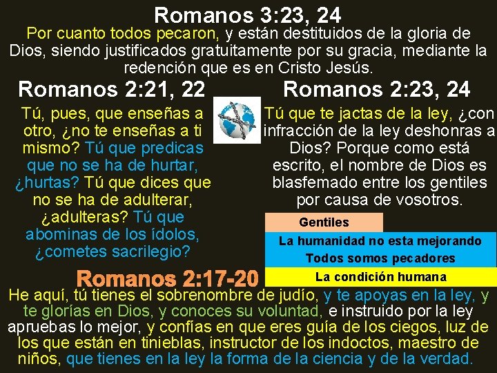 Romanos 3: 23, 24 Por cuanto todos pecaron, y están destituidos de la gloria