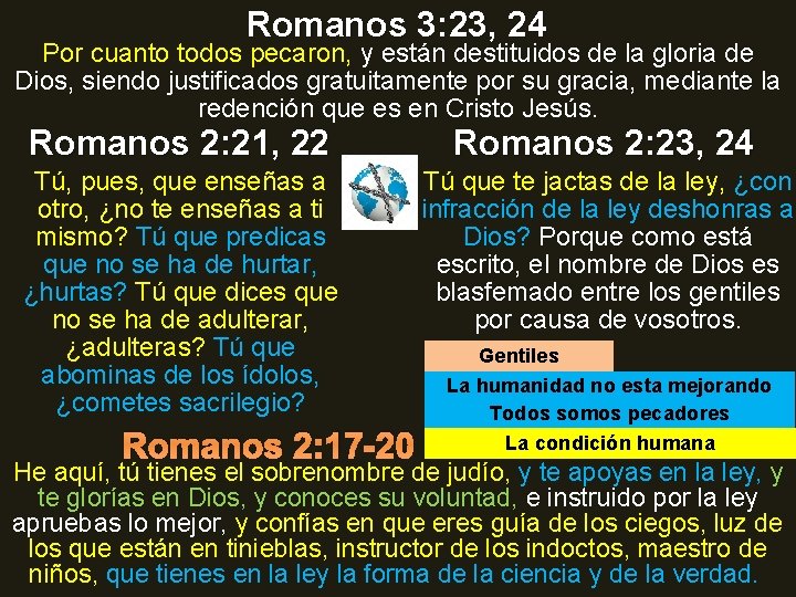 Romanos 3: 23, 24 Por cuanto todos pecaron, y están destituidos de la gloria