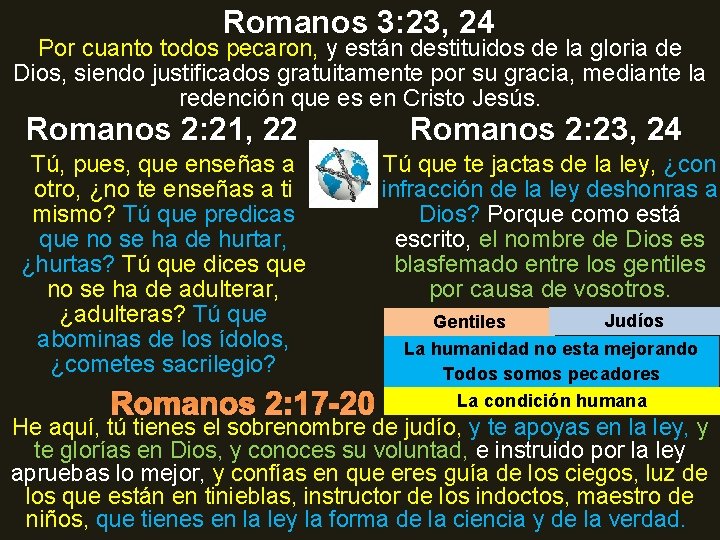Romanos 3: 23, 24 Por cuanto todos pecaron, y están destituidos de la gloria