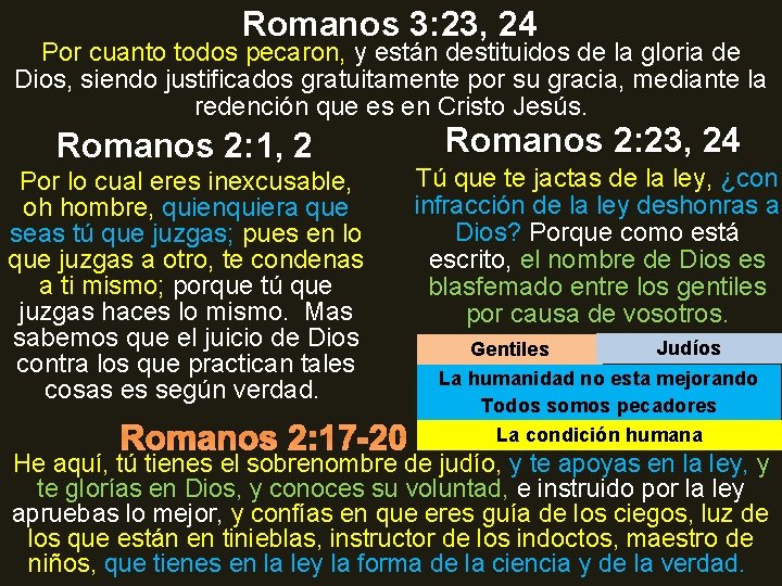 Romanos 3: 23, 24 Por cuanto todos pecaron, y están destituidos de la gloria