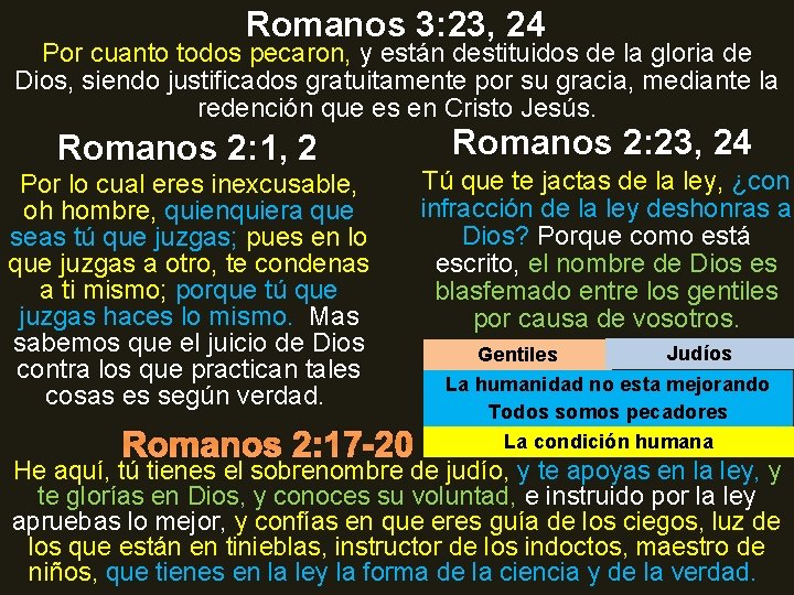 Romanos 3: 23, 24 Por cuanto todos pecaron, y están destituidos de la gloria