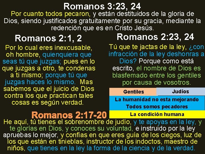 Romanos 3: 23, 24 Por cuanto todos pecaron, y están destituidos de la gloria