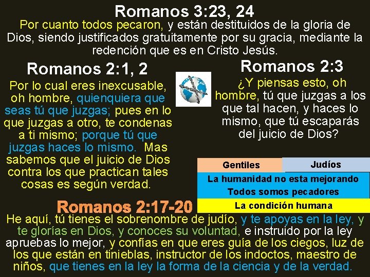 Romanos 3: 23, 24 Por cuanto todos pecaron, y están destituidos de la gloria