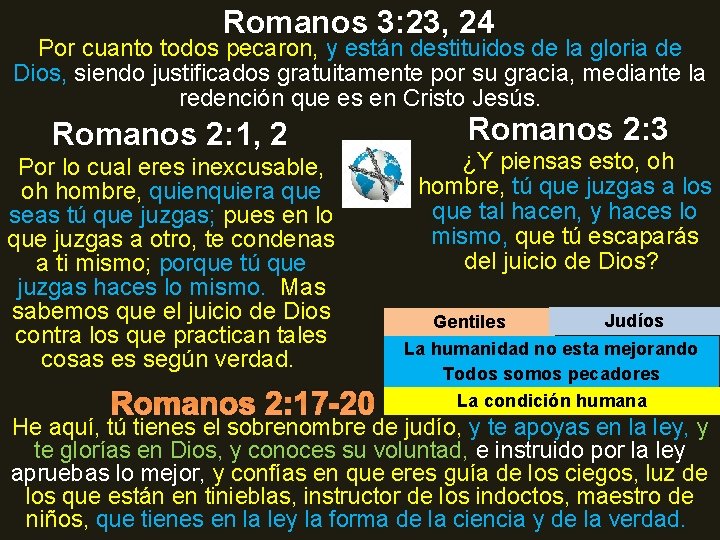 Romanos 3: 23, 24 Por cuanto todos pecaron, y están destituidos de la gloria