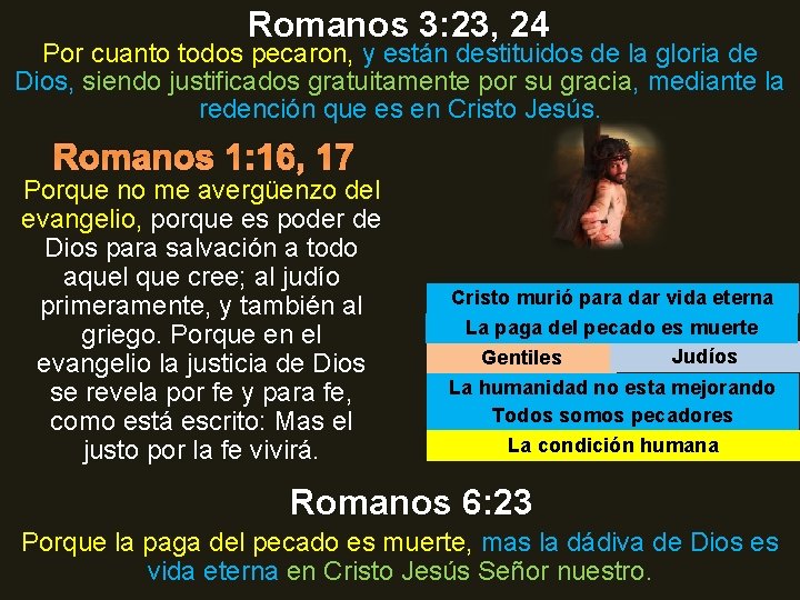 Romanos 3: 23, 24 Por cuanto todos pecaron, y están destituidos de la gloria