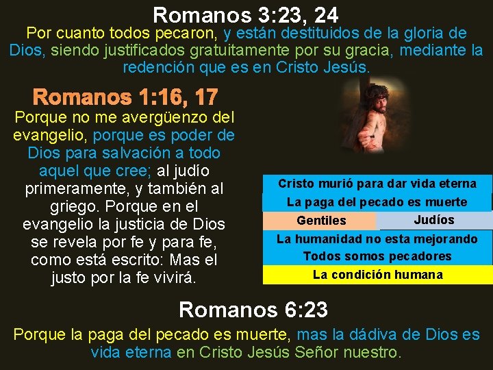 Romanos 3: 23, 24 Por cuanto todos pecaron, y están destituidos de la gloria