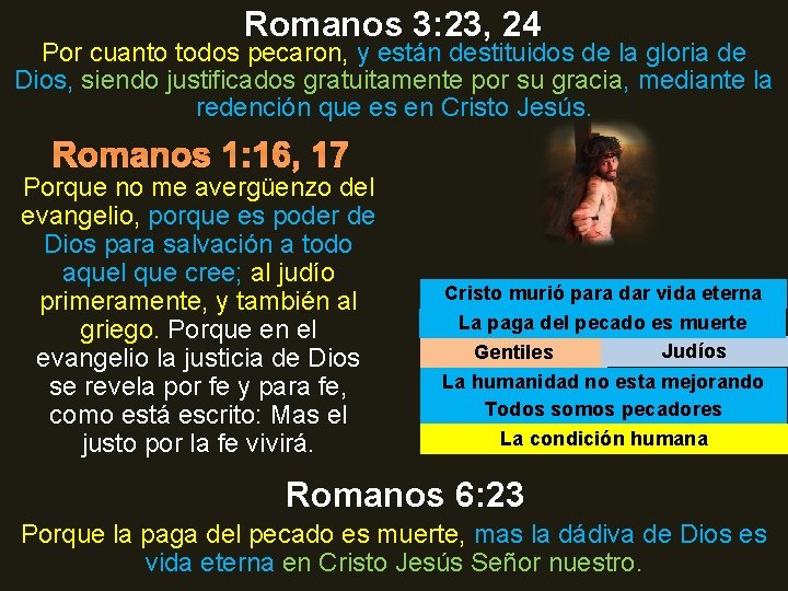 Romanos 3: 23, 24 Por cuanto todos pecaron, y están destituidos de la gloria