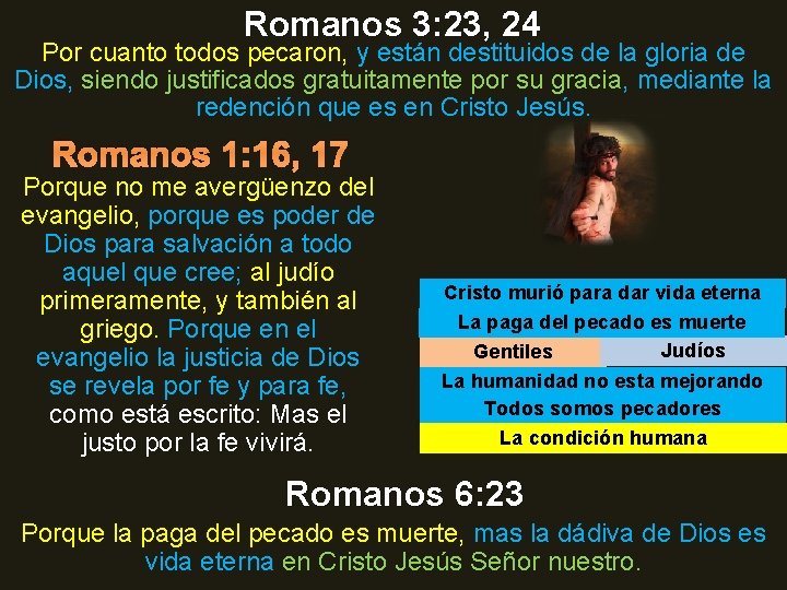 Romanos 3: 23, 24 Por cuanto todos pecaron, y están destituidos de la gloria