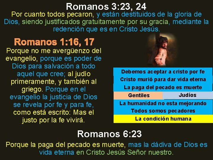 Romanos 3: 23, 24 Por cuanto todos pecaron, y están destituidos de la gloria