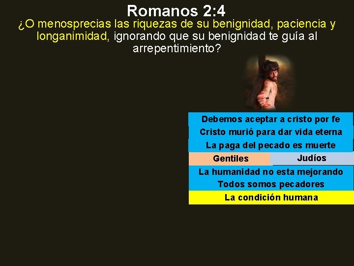 Romanos 2: 4 ¿O menosprecias las riquezas de su benignidad, paciencia y longanimidad, ignorando