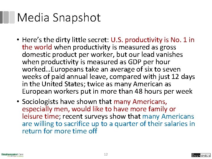 Media Snapshot • Here’s the dirty little secret: U. S. productivity is No. 1