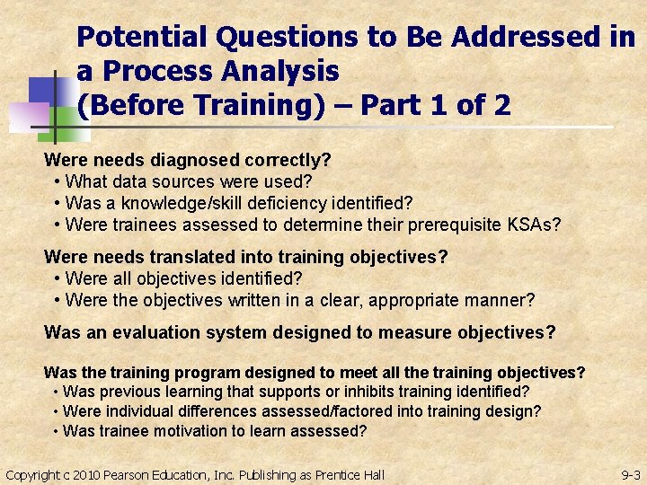 Potential Questions to Be Addressed in a Process Analysis (Before Training) – Part 1