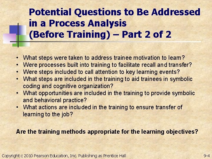 Potential Questions to Be Addressed in a Process Analysis (Before Training) – Part 2