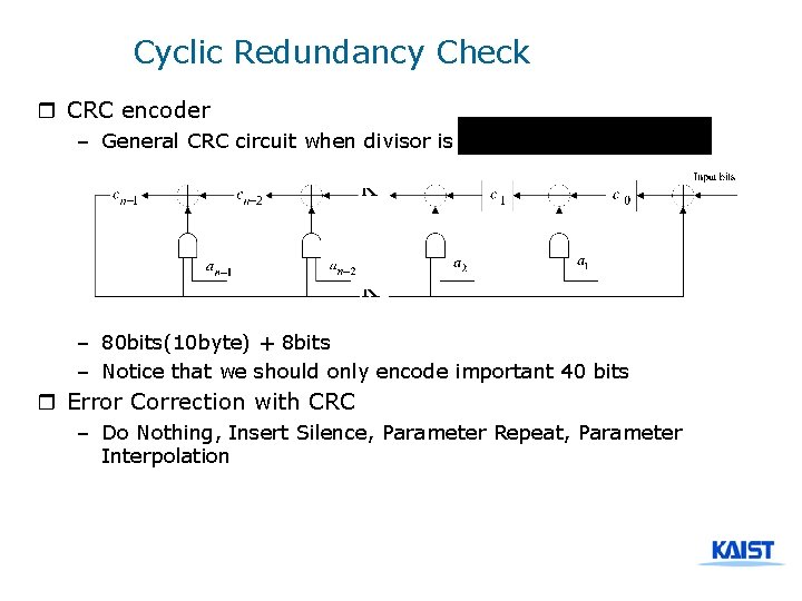 Cyclic Redundancy Check r CRC encoder – General CRC circuit when divisor is –