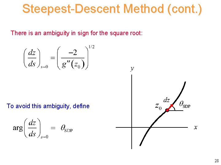 Steepest-Descent Method (cont. ) There is an ambiguity in sign for the square root: