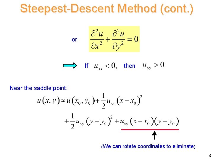 Steepest-Descent Method (cont. ) or If then Near the saddle point: (We can rotate