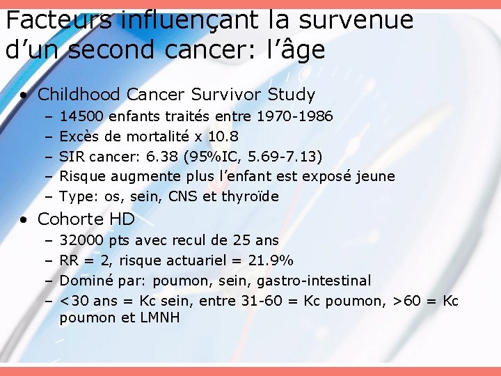 Facteurs influençant la survenue d’un second cancer: l’âge • Childhood Cancer Survivor Study –