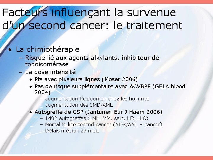 Facteurs influençant la survenue d’un second cancer: le traitement • La chimiothérapie – Risque