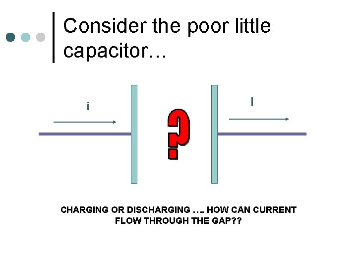 Consider the poor little capacitor… i i CHARGING OR DISCHARGING …. HOW CAN CURRENT