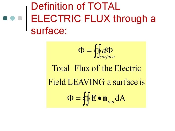 Definition of TOTAL ELECTRIC FLUX through a surface: 