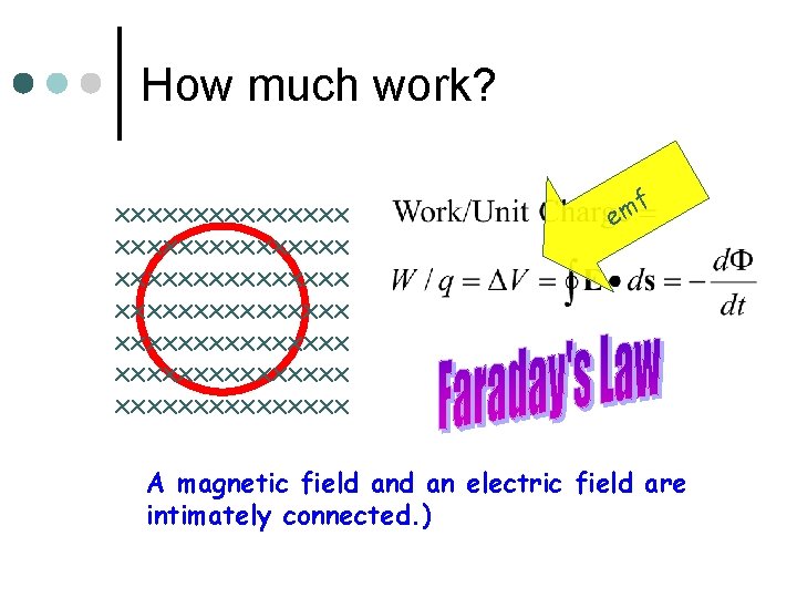 How much work? xxxxxxxxxxxxxxx xxxxxxxxxxxxxxx f m e A magnetic field an electric field