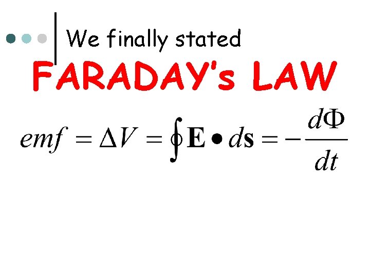 We finally stated FARADAY’s LAW 