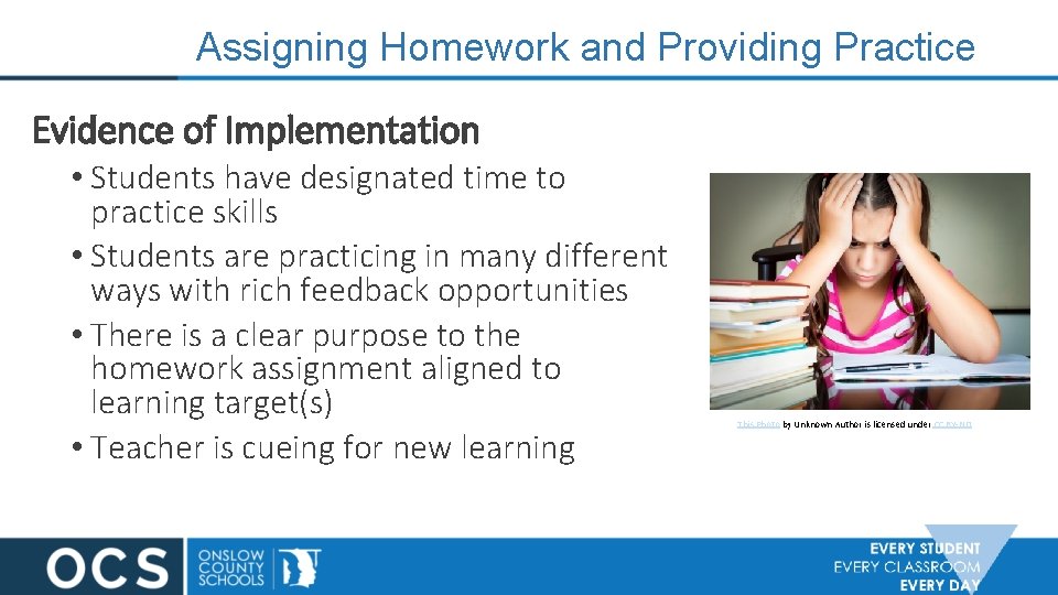 Assigning Homework and Providing Practice Evidence of Implementation • Students have designated time to