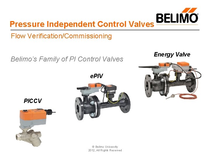 Pressure Independent Control Valves Flow Verification/Commissioning Belimo’s Family of PI Control Valves e. PIV