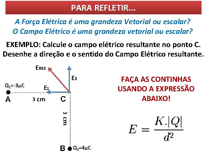 PARA REFLETIR. . . A Força Elétrica é uma grandeza Vetorial ou escalar? O PARA REFLETIR. . . A Força Elétrica é uma grandeza Vetorial ou escalar? O