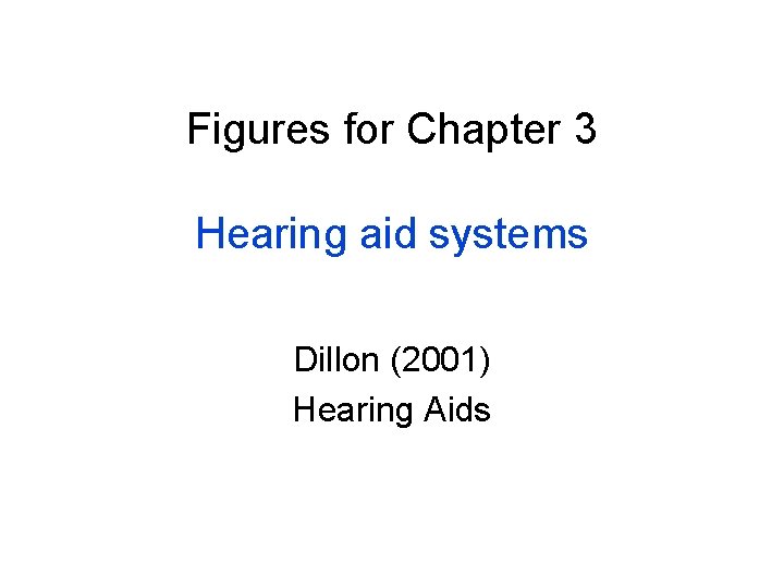 Figures for Chapter 3 Hearing aid systems Dillon (2001) Hearing Aids 