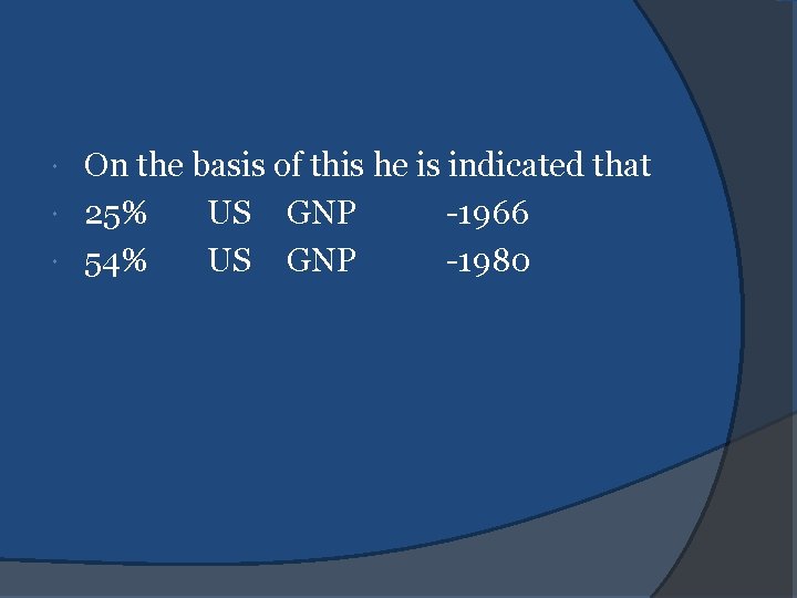 On the basis of this he is indicated that 25% US GNP -1966 54%