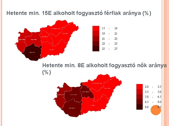 Hetente min. 15 E alkoholt fogyasztó férfiak aránya (%) 17 - 19 - 21