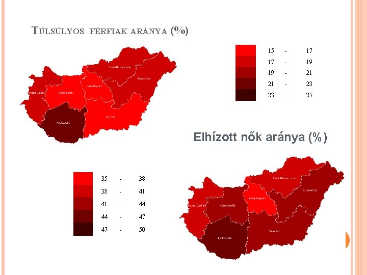 TÚLSÚLYOS FÉRFIAK ARÁNYA (%) 15 - 17 - 19 - 21 - 23 -