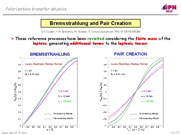 Polarization transfer physics Bremsstrahlung and Pair Creation E. A. Kuraev, Y. M. Bystritskiy, M.