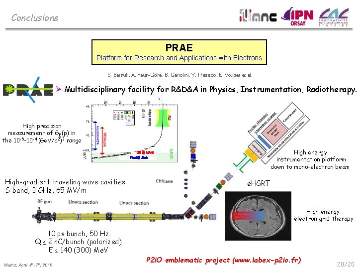 Conclusions PRAE Platform for Research and Applications with Electrons S. Barsuk, A. Faus-Golfe, B.
