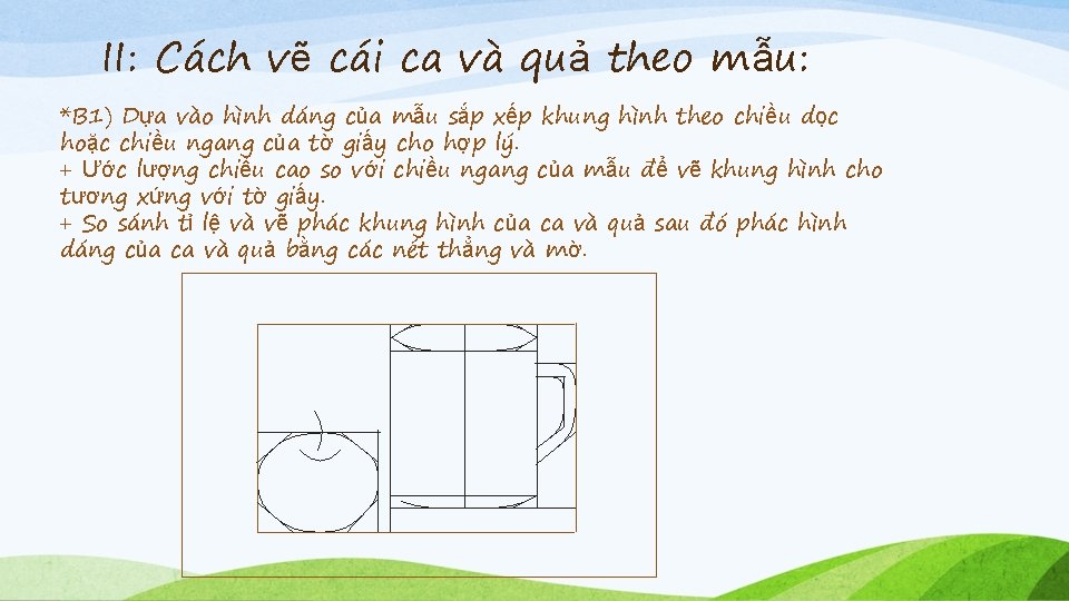 II: Cách vẽ cái ca và quả theo mẫu: *B 1) Dựa vào hình