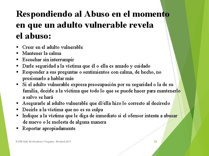 Respondiendo al Abuso en el momento en que un adulto vulnerable revela el abuso: