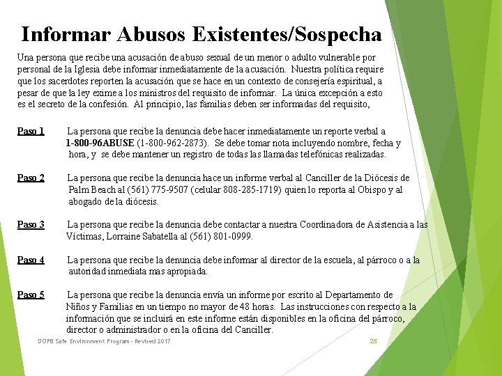 Informar Abusos Existentes/Sospecha Una persona que recibe una acusación de abuso sexual de un