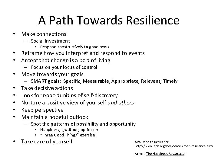 A Path Towards Resilience • Make connections – Social Investment • Respond constructively to A Path Towards Resilience • Make connections – Social Investment • Respond constructively to