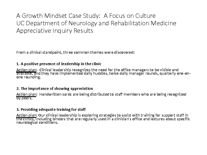 A Growth Mindset Case Study: A Focus on Culture UC Department of Neurology and A Growth Mindset Case Study: A Focus on Culture UC Department of Neurology and
