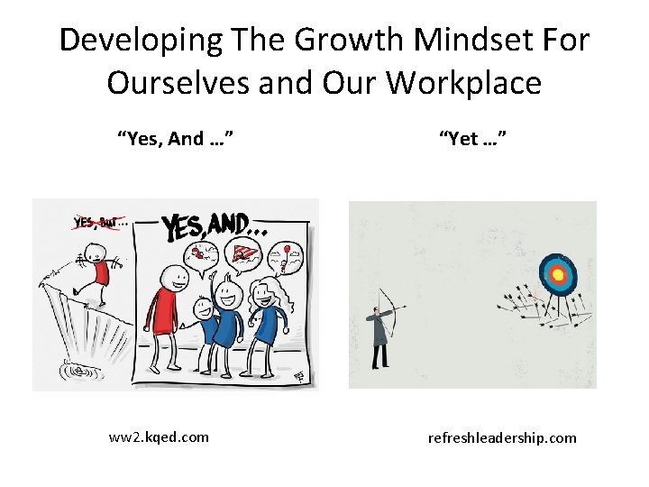 Developing The Growth Mindset For Ourselves and Our Workplace “Yes, And …” ww 2. Developing The Growth Mindset For Ourselves and Our Workplace “Yes, And …” ww 2.