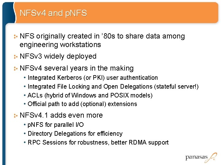 NFSv 4 and p. NFS originally created in ’ 80 s to share data NFSv 4 and p. NFS originally created in ’ 80 s to share data
