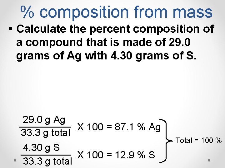 % composition from mass § Calculate the percent composition of a compound that is