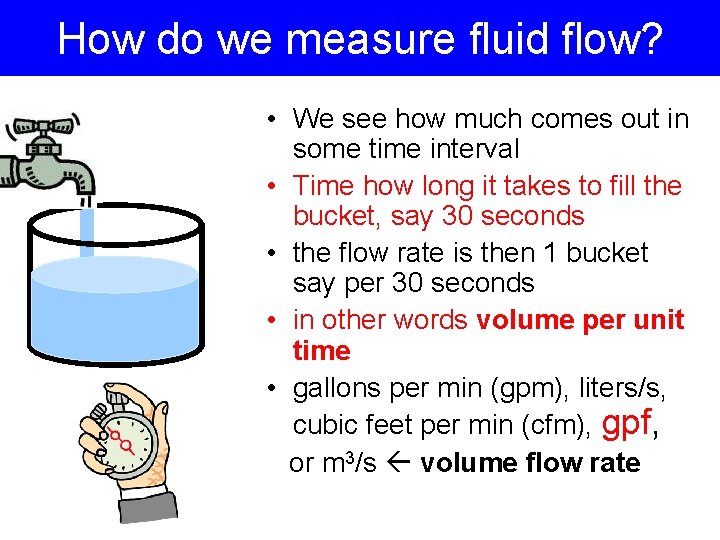 How do we measure fluid flow? • We see how much comes out in