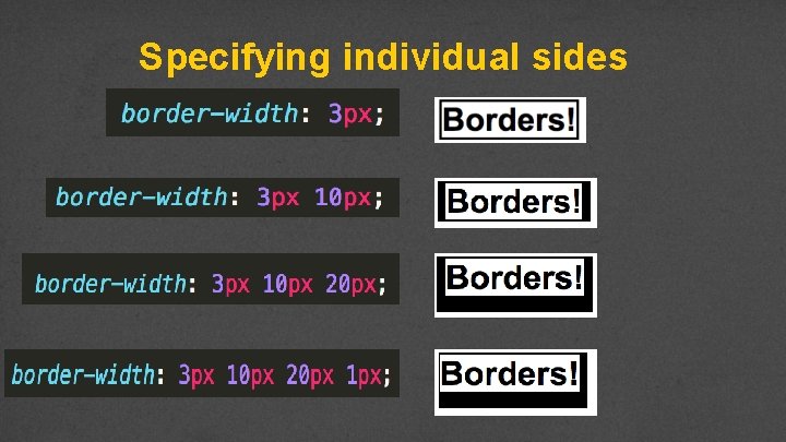 Specifying individual sides 