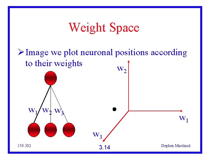 Weight Space Image we plot neuronal positions according to their weights w 2 w